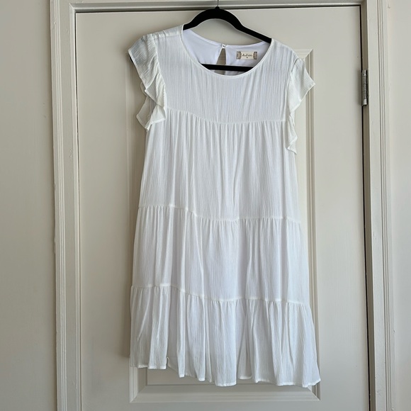 Altar’d State White Tiered Capped Sleeve Dress - Picture 1 of 3